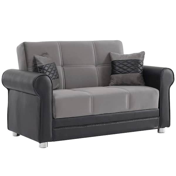 Ottomanson Eternal Collection Convertible 63 in. Grey Microfiber 2-Seater Loveseat with Storage