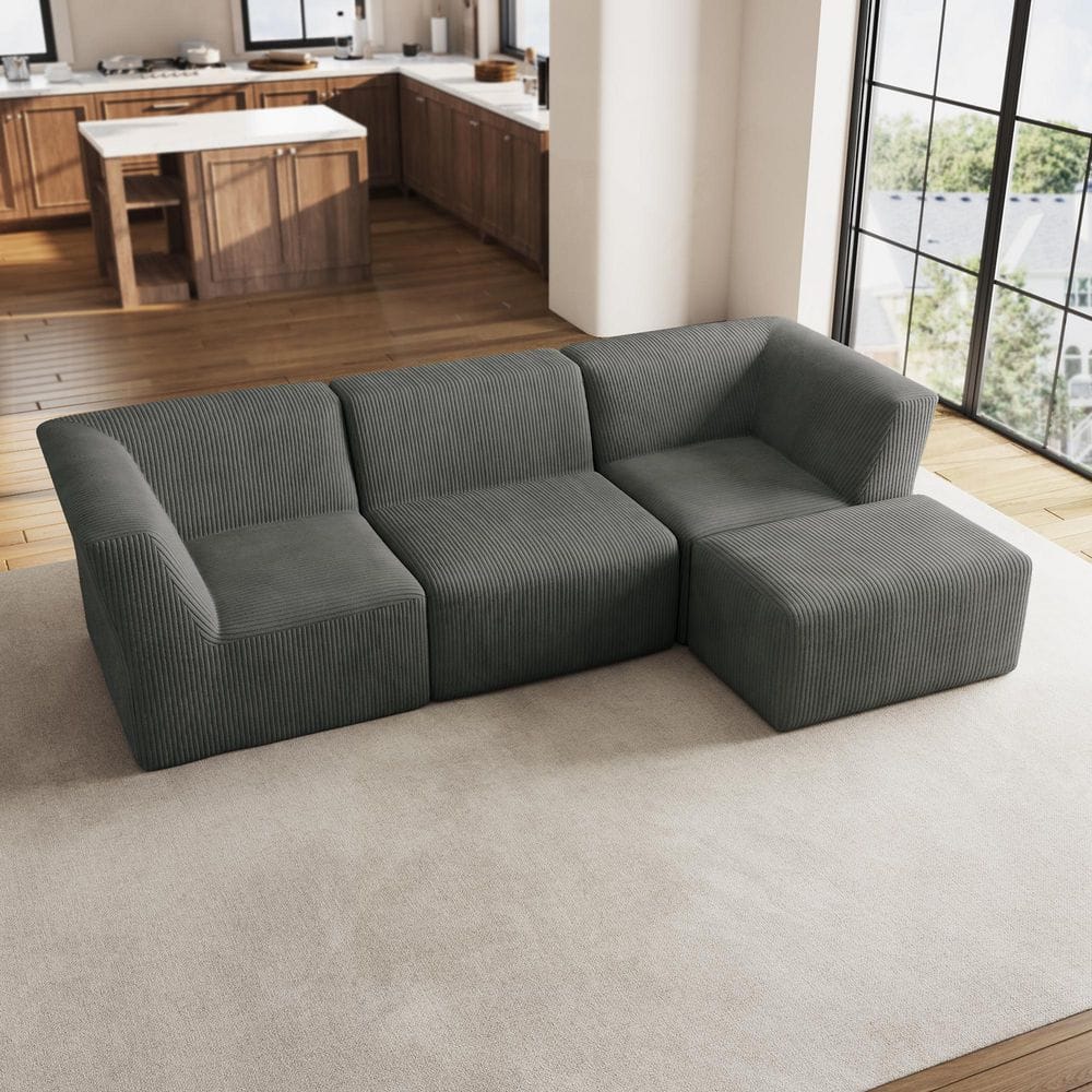 106.15 in. Modern Square Arm 4-Piece Corduroy Sectional Sofa in Gray With Ottoman price history on PriceWatchPro
