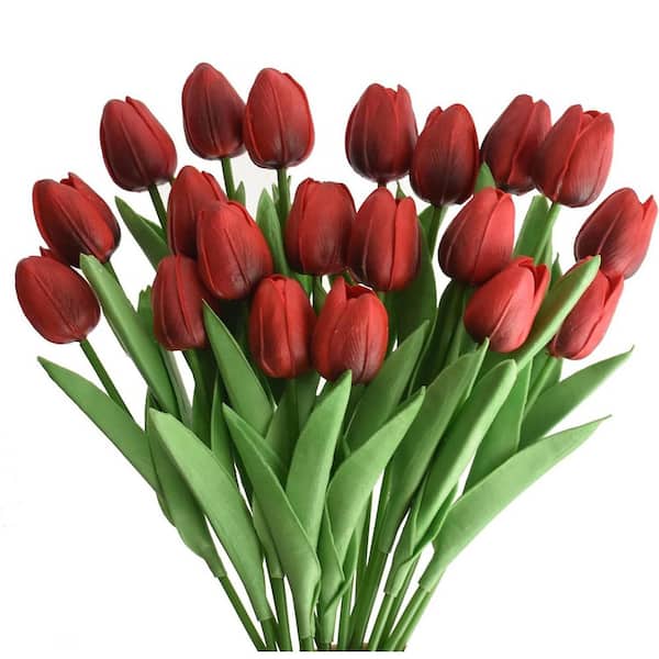 12.6 in. Red Indoor/Outdoor UV-Resistant Artificial Tulips Flower (20-Pieces)