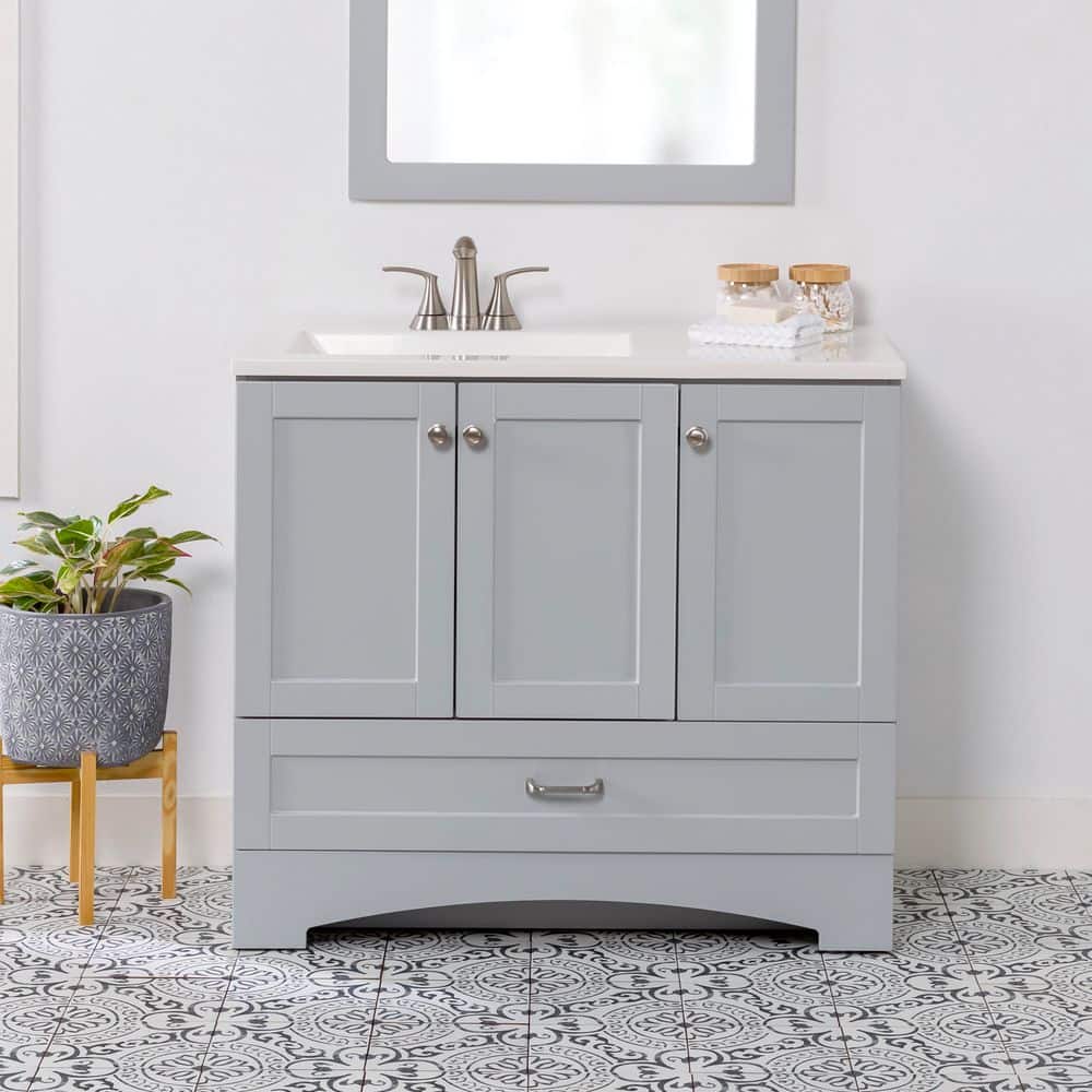 Lancaster 37 in. Single Sink Pearl Gray Bath Vanity with White Cultured Marble Top (Assembled) price history on PriceWatchPro