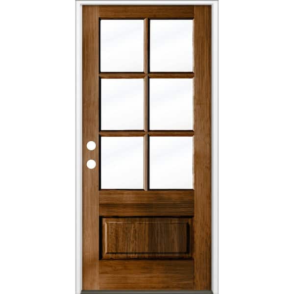 Krosswood Doors 36 in. x 80 in. 3/4 6-Lite with Beveled Glass Provincial Stain Right Hand Douglas Fir Prehung Front Door