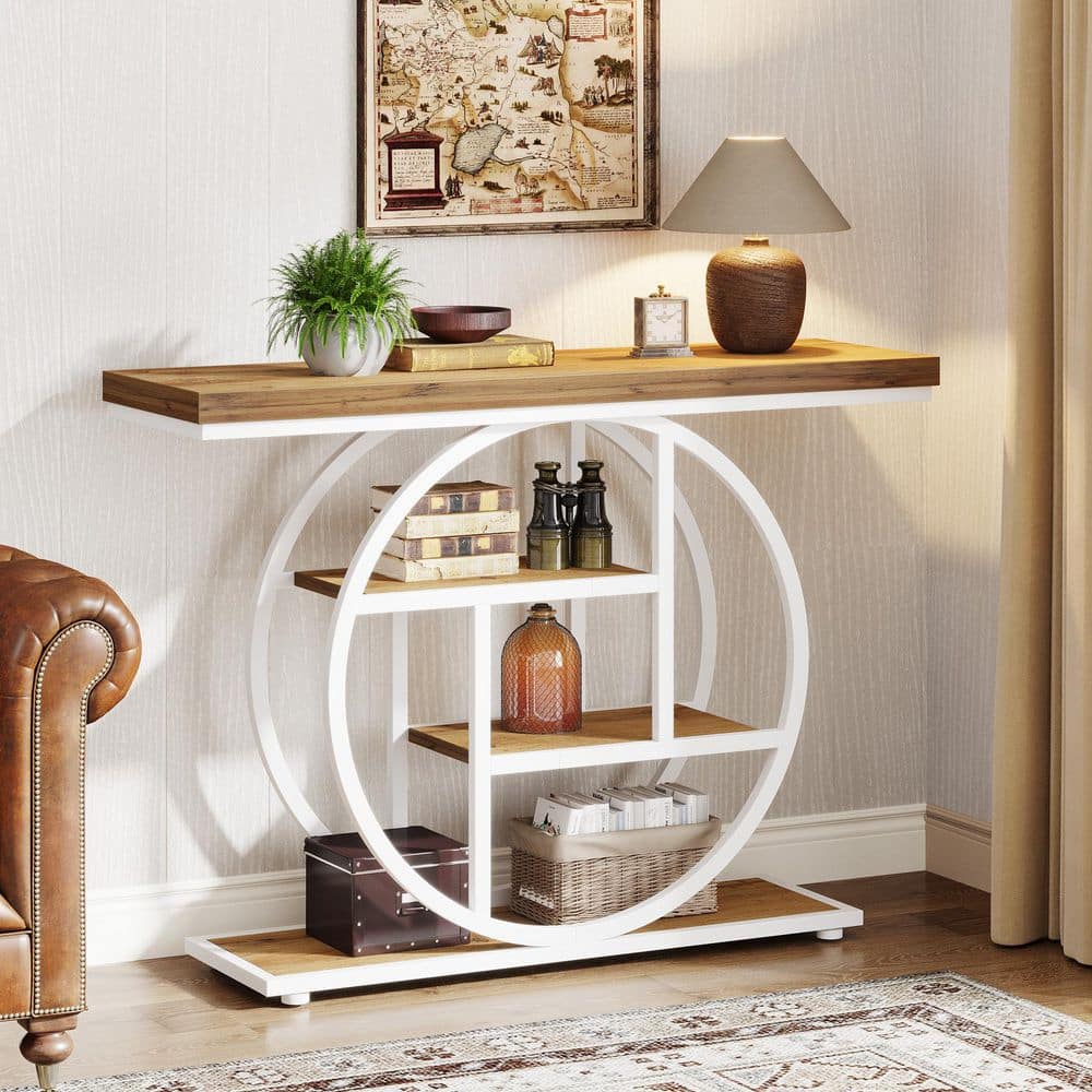BYBLIGHT Turrella 41.3 in. White Oak Rectangle Wood Console Table ...
