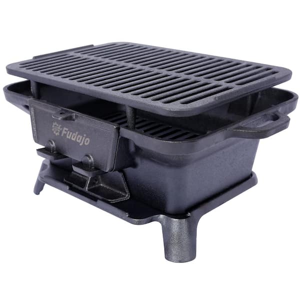 Outdoor Portable Charcoal Grill and Tabletop Cast Iron Skillet in Black, 100% Cast Iron, Enameled, Durable