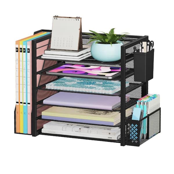 N/A. Black 18 in x 13 in Metal 6-Tier Desktop File Organizer with