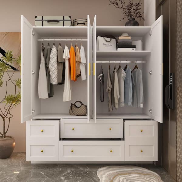 fufuページ FUFU&GAGA White Wood 63 in. W 4-Door Large Wardrobe Armoires