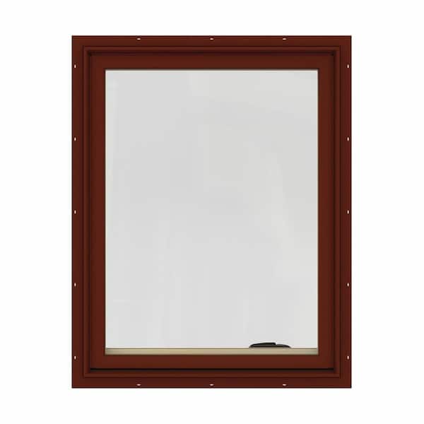 JELD-WEN 28.75 in. x 40.75 in. W-2500 Series Red Painted Clad Wood Left-Handed Casement Window with BetterVue Mesh Screen