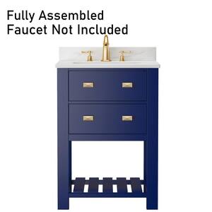 24.36 in. W x 19.05 in. D x 36.57 in. H Fully Assembled Blue Linen Cabinet with Bathroom Vanity and Ceramic Sink