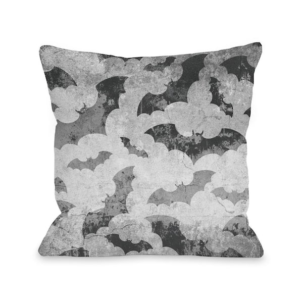 Unbranded Flying Bats Gray Multicolored Graphic Polyester 16 in. x 16 in. Throw Pillow