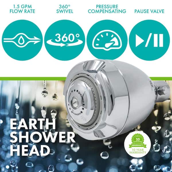 Earth Spa 3-Spray with 1.5 GPM 2.7 in. Wall Mount Adjustable Fixed Shower Head with Pause in Chrome, (1-Pack)