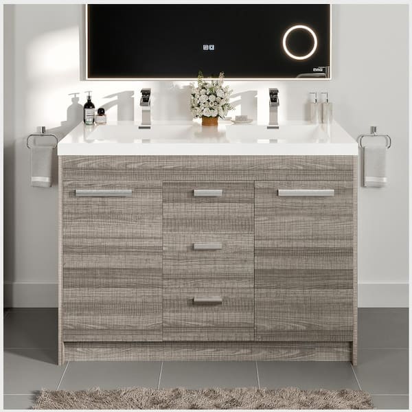 Eviva Lugano 48 in. Double Sink Ash Bath Vanity with White Acrylic Top (Assembled)