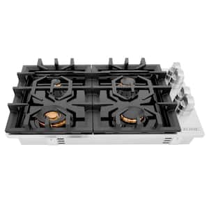 30 in. 4 Burner Top Control Porcelain Gas Cooktop with Brass Burners in Stainless Steel