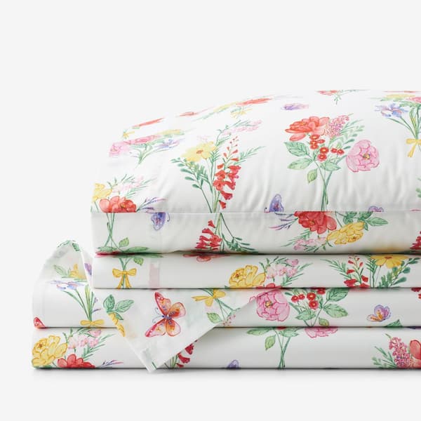 Company Kids Butterflies And Flowers Multi-Colored Organic Cotton Percale Full Sheet Set