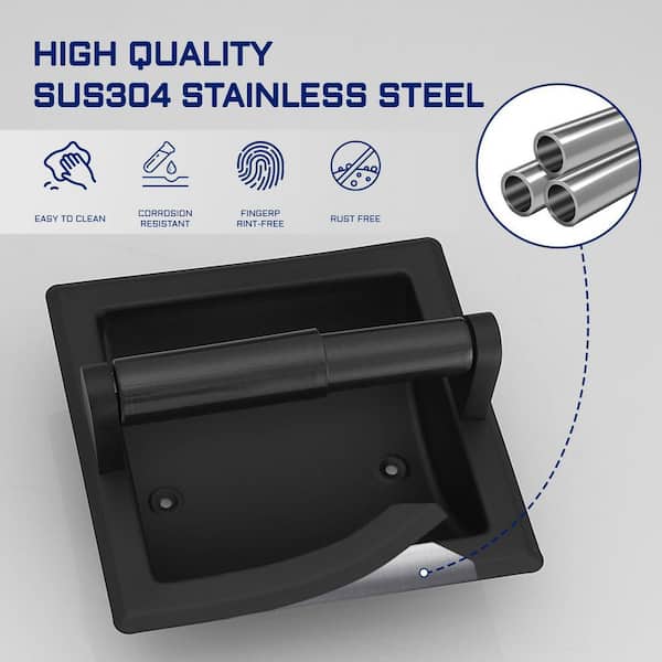 Bathroom Recessed Toilet Paper Holder Wall Mount Rear Mounting Bracket in Black