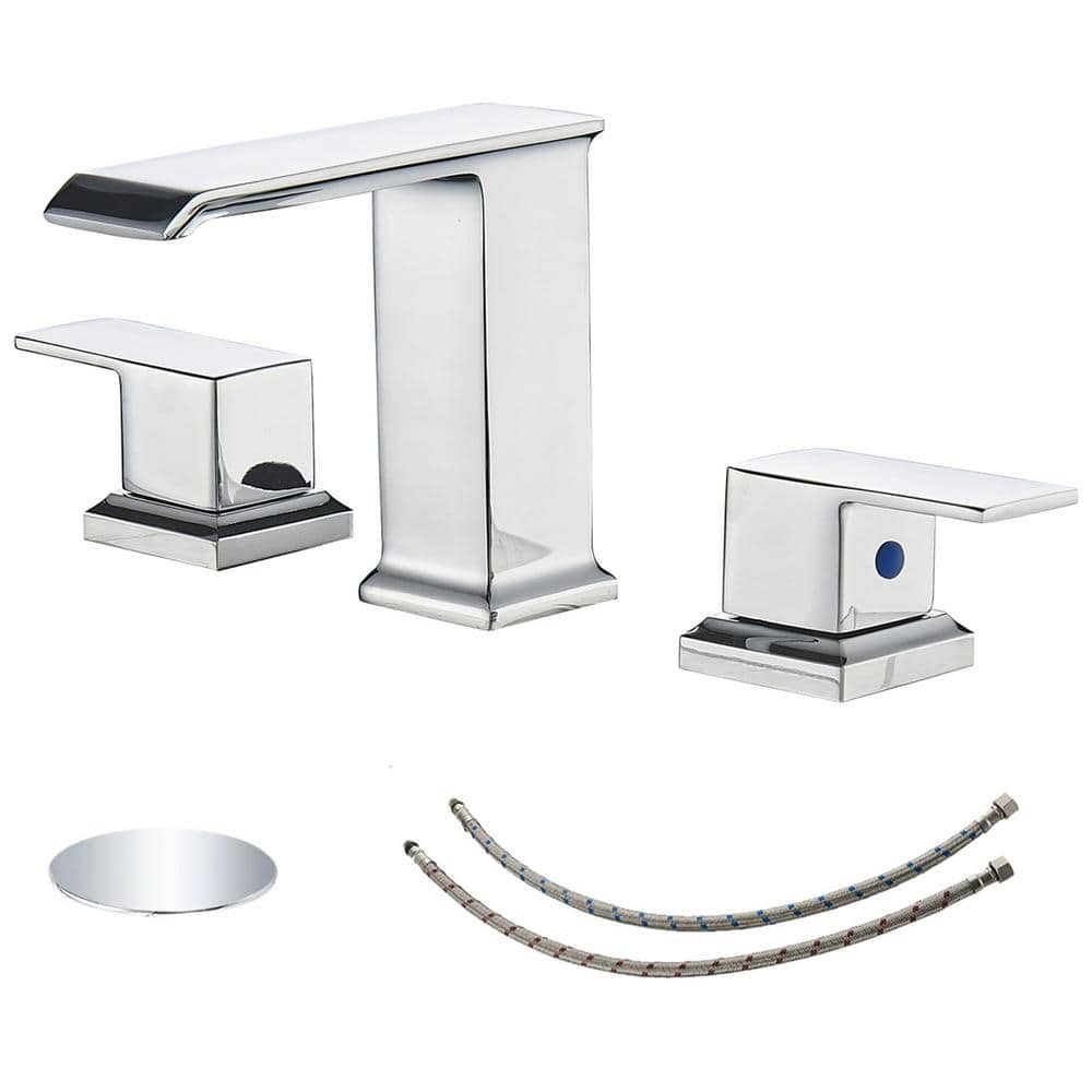 8 in. Widespread Double Handle Waterfall Bathroom Faucet with Pop-Up Drain 