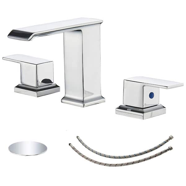 Unbranded 8 in. Widespread Double Handle Waterfall Bathroom Faucet with Pop-Up Drain 3-Hole Bathroom Sink Taps in Polished Chrome