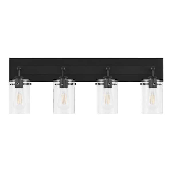 Regan 29.25 in. 4-Light Matte Black Bathroom Vanity Light with Clear Glass Shades