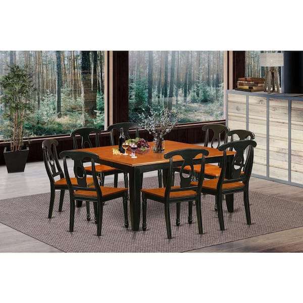 East West Furniture 9-Piece Square Black & Cherry Finish Solid Wood Top Dining Table with 8-Chairs with Lattice Back