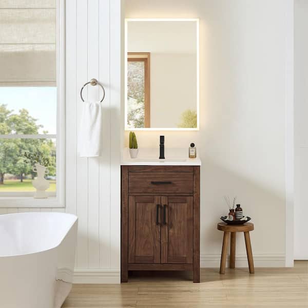 Beckett 24 in. Single Freestanding Dark Walnut Bath Vanity with White Cultured Marble Top
