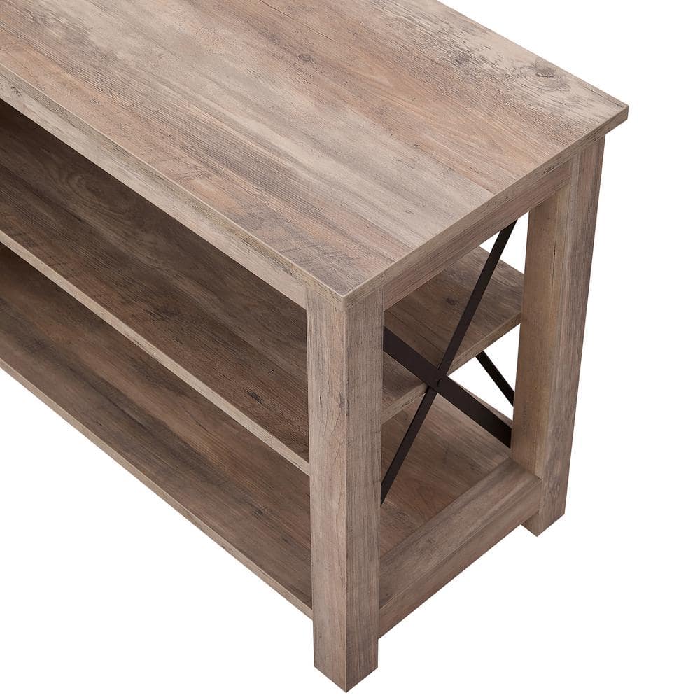 Curlew Modern Farmhouse 62" TV Stand in Gray Oak with Metal Accents