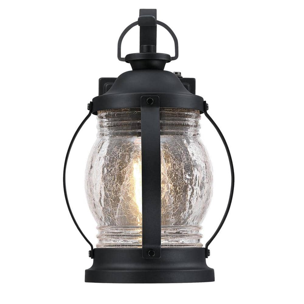Textured Black Outdoor Wall Light with Clear Crackle Glass
