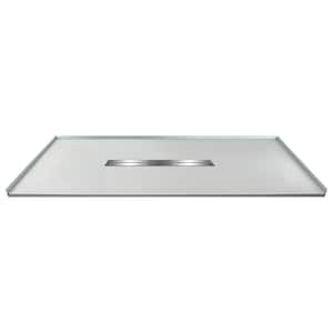 Zero Threshold 60 in. L x 31.5 in. W Customizable Threshold Alcove Shower Pan Base with Center Drain in Grey