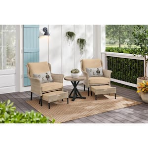 Devonwood Light Brown 5-Piece Wicker Outdoor Patio Small Space Seating Set with Sunbrella Beige Tan Cushions