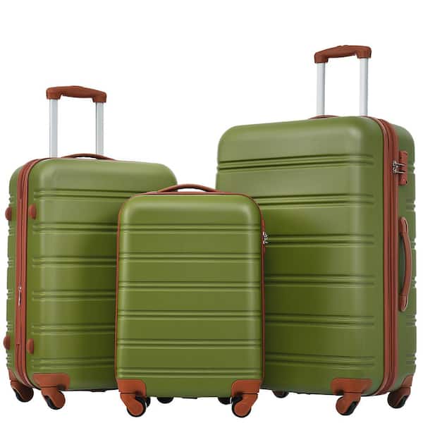 Olive Green 3-Piece Expandable ABS Hardside Spinner Luggage 