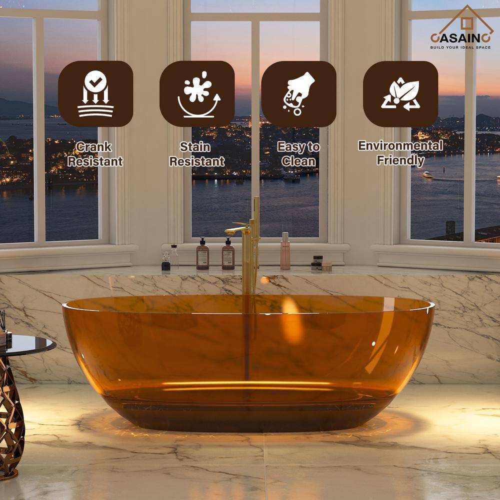 67'' Coffee Transparent Resin Freestanding Soaking Bathtub