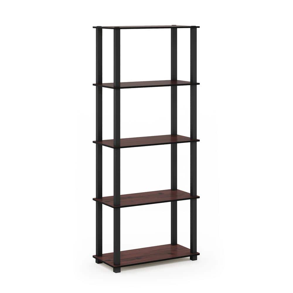 Furinno 57.4 in. Tall Dark Cherry/Black Wood 5Shelves Etagere