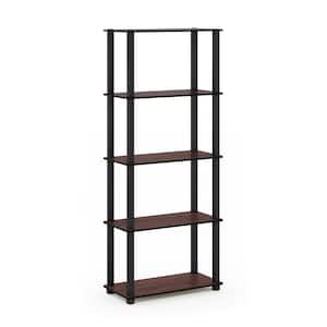 57.4 in. Tall Dark Cherry/Black Wood 5-Shelves Etagere Bookcases