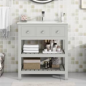 30'' Bathroom Vanity with Ceramic Basin Sink Storage Cabinet 2-Tier Storage Shelf Freestanding Bathroom Vanity Cabinet