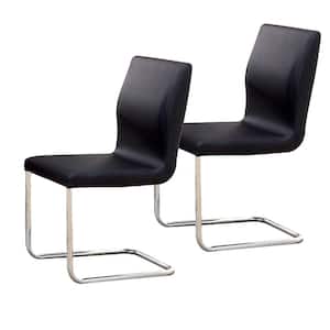 Lodia I Black and Silver Leather with Metal Frame Side Chair (Set of 2)