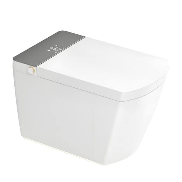 Elongated Dual Flush Smart Bidet Toilet in White wiht Auto Open/Close, Heated, Foam Shield, Foot Sensor, Voice Function