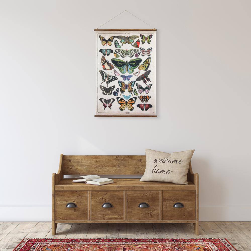 Multicolor Butterfly Canvas and Wood Scroll Wall Décor with Jute Hanger