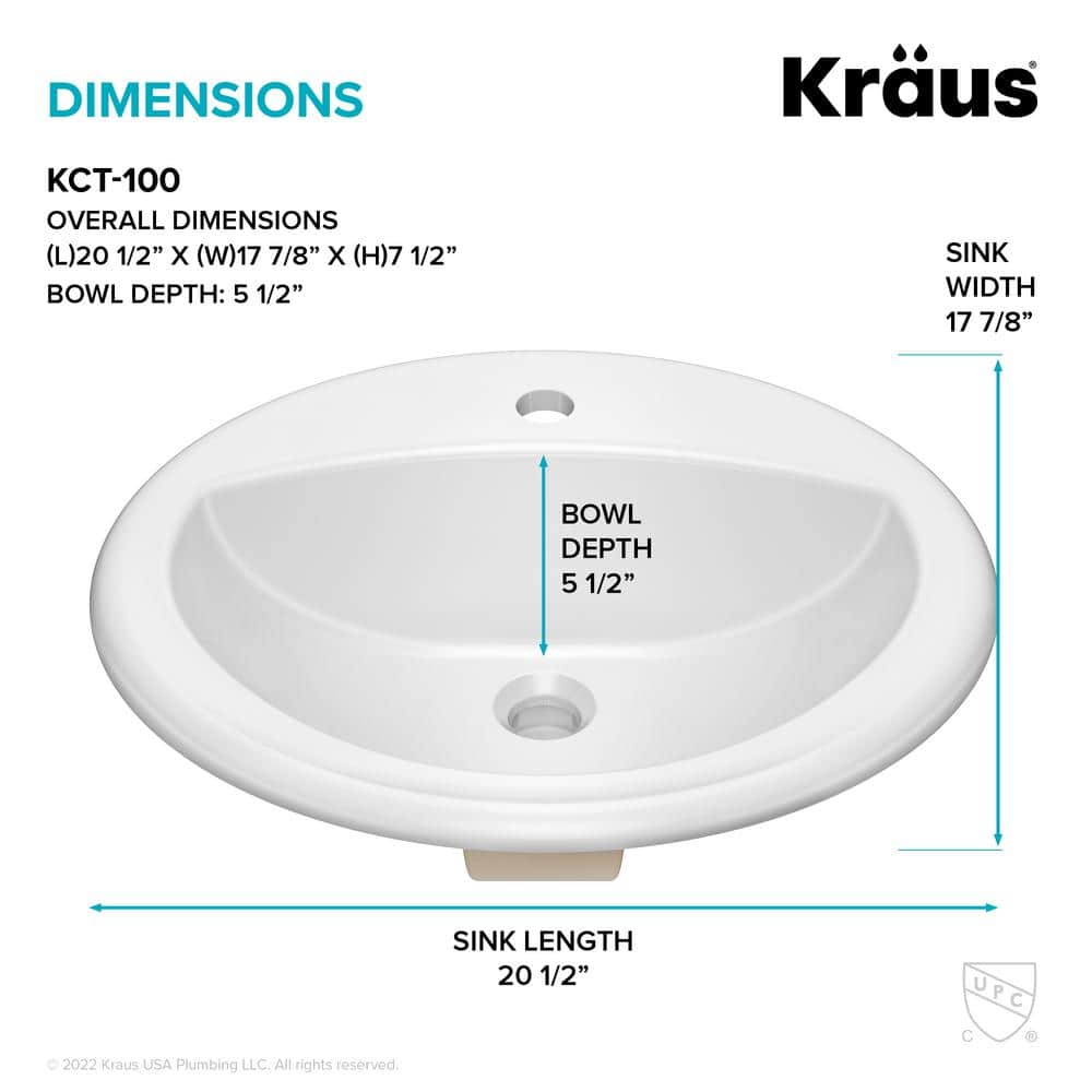 Elavo White Oval Ceramic Drop-In Bathroom Sink with Overflow