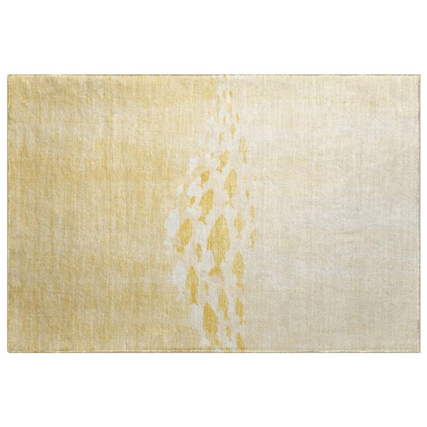 Dream Shag Premium Machine Washable Abstract ADS627 Gold 3 ft. x 4 ft. Area Rug