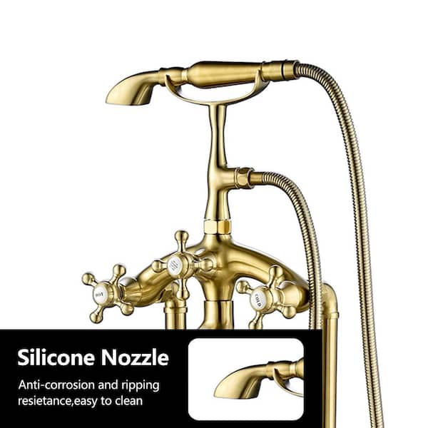 39-3/4 in. 2-Handle Freestanding Tub Faucet with Hand Held Shower Head in. Titanium Golden