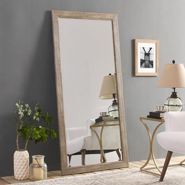 HOMESTOCK 32 in. x 66 in. Rustic Rectangle Framed Natural Floor Leaning Mirror