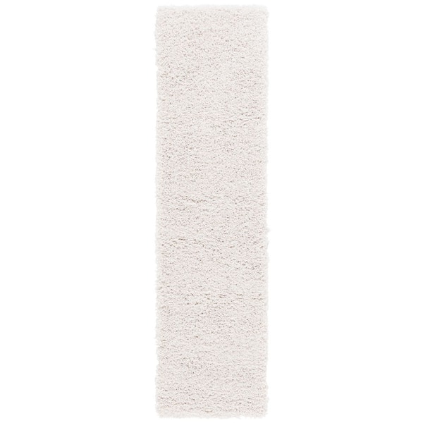 Luxe Shag 2 ft. x 8 ft. White Solid Runner Rug