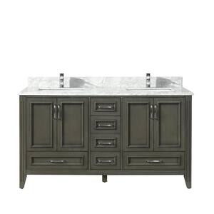 60 in. W x 22 in. D x 34. in. H Anglet Bath Vanity with Carrara Marble Top, Grey