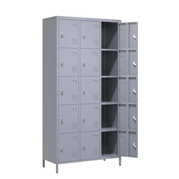 35.4 in. W x 72 in. H x 15.8 in. D Metal Locker Freestanding Cabinet in Gray with Lock for Home Gym Office School Garage
