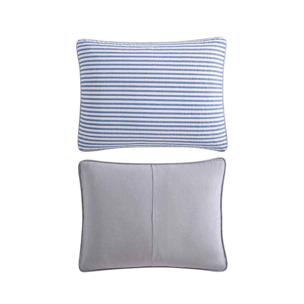 Classic Blue Cotton Reversible Full Quilt Set