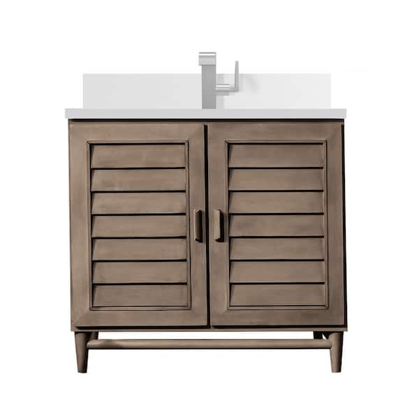 Portland 36.0 in. W x 23.5 in. D x 34.3 in. H Single Bathroom Vanity in Whitewashed Walnut with White Zeus Quartz Top