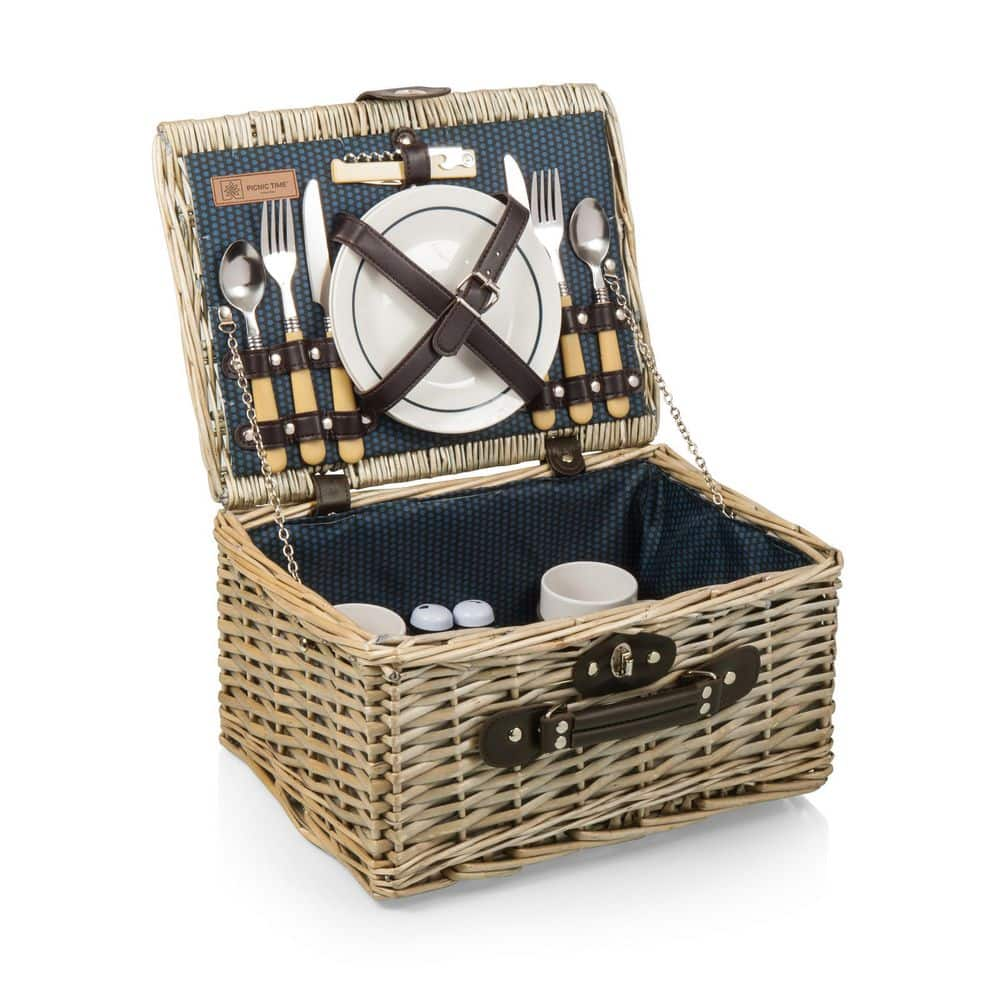 Picnic Time Catalina Brown Natural Wood Picnic Basket