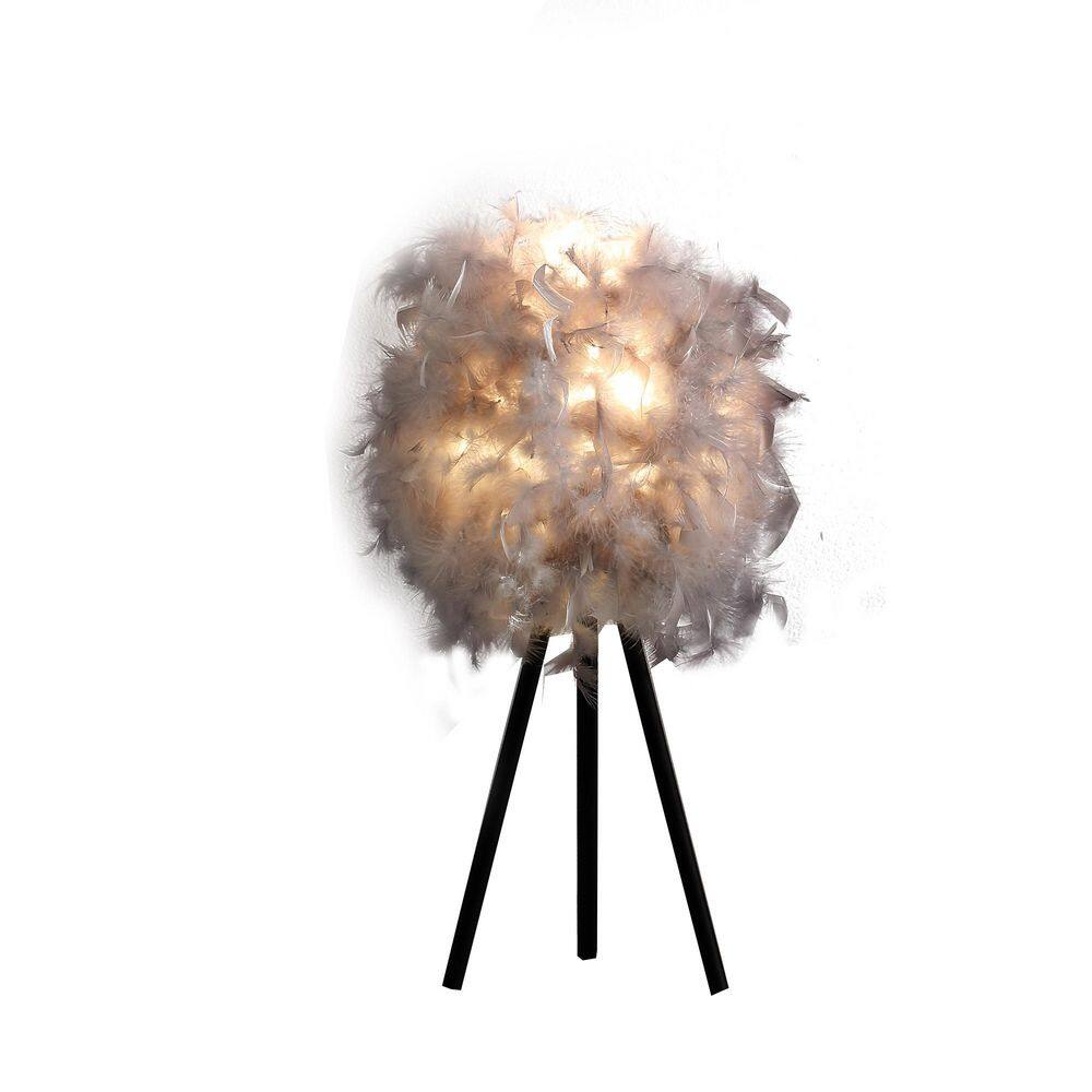 20.5 in. Soft Gray Feather Shade Modern Tripod Metal Table Lamp, Task & Reading, Black price history on PriceWatchPro