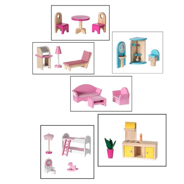 Gardenised QI004210 Wooden Doll House with Toys and Furniture Accessories with LED Light for Ages 3 plus - 2