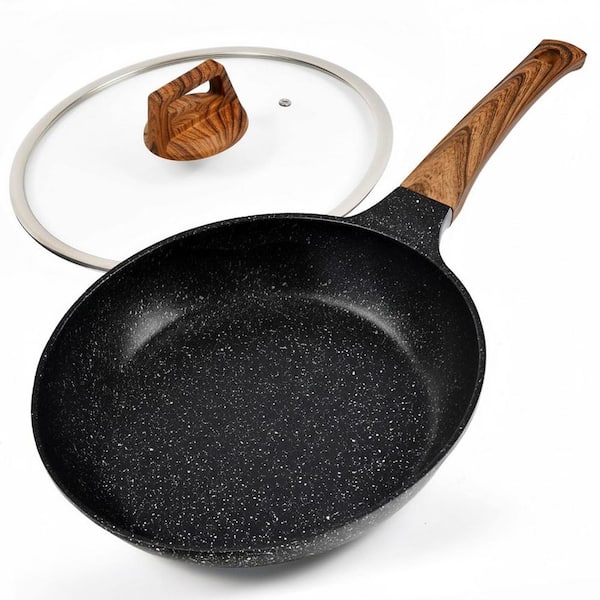 Granite Nonstick Frying Pan Skillet with Lid 11.5  in. Aluminum Induction Compatible Saute Wok for Cooking