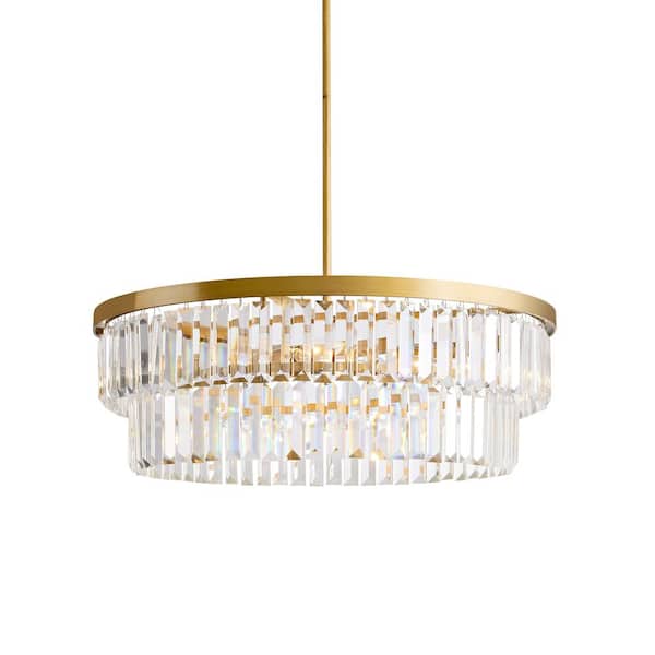 Celina 6-light Brushed Brass Glam Crystal Glass Prism Drum Tiered Chandelier