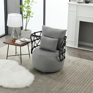 Fashionable Upholstered Tufted Textured Linen Fabric Barrel Chair with Metal Stand - Gray