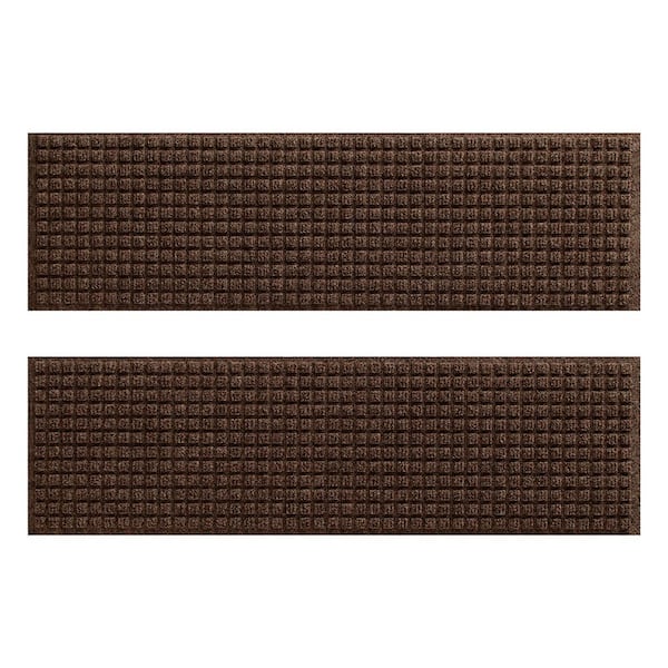 Waterhog Squares 8.5 in. x 30 in. PET Polyester Indoor Outdoor Stair Tread Cover (Set of 4) Dark Brown